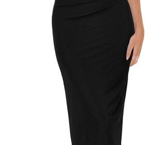 Women Summer Mesh Dress Sleeveless One Shoulder Ruched Slit Midi Venues